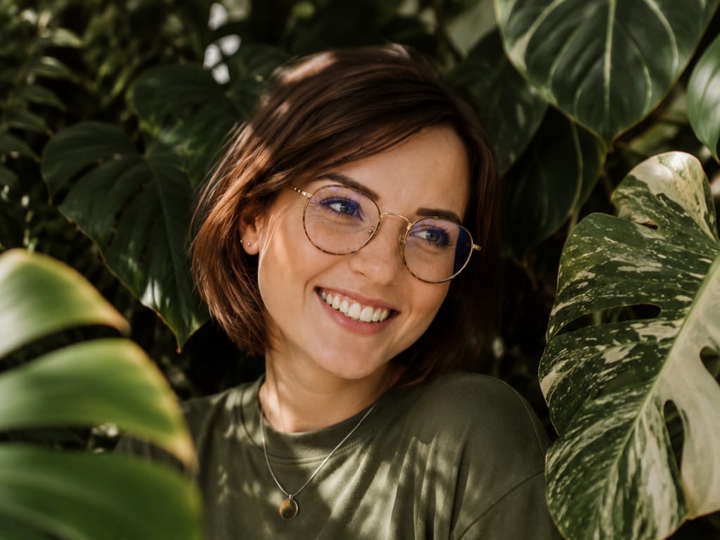 Nina, Gründerin von PLANTSini, zwischen Pflanzen